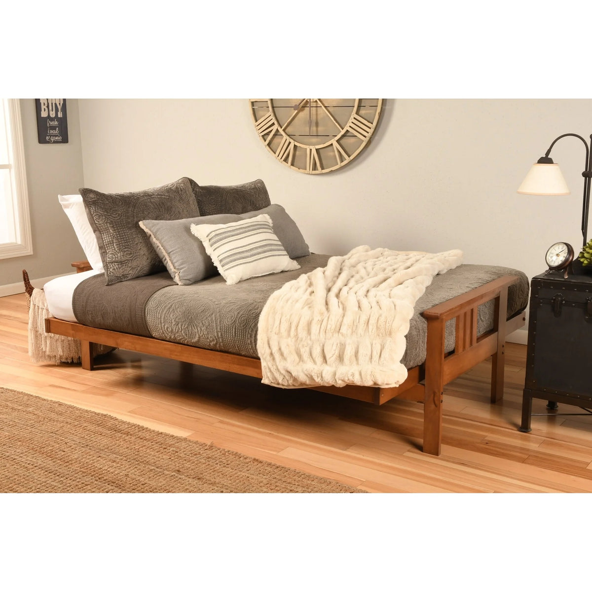Wood Futon with Gray Mattress R696164