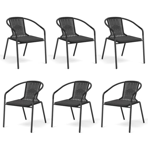 Black Wicker Stackable Dining Chairs Set of 6 O681953