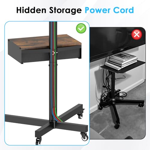 Rolling TV Stand with Power Outlet, Adjustable Height Mobile TV Cart with Wheels W304785