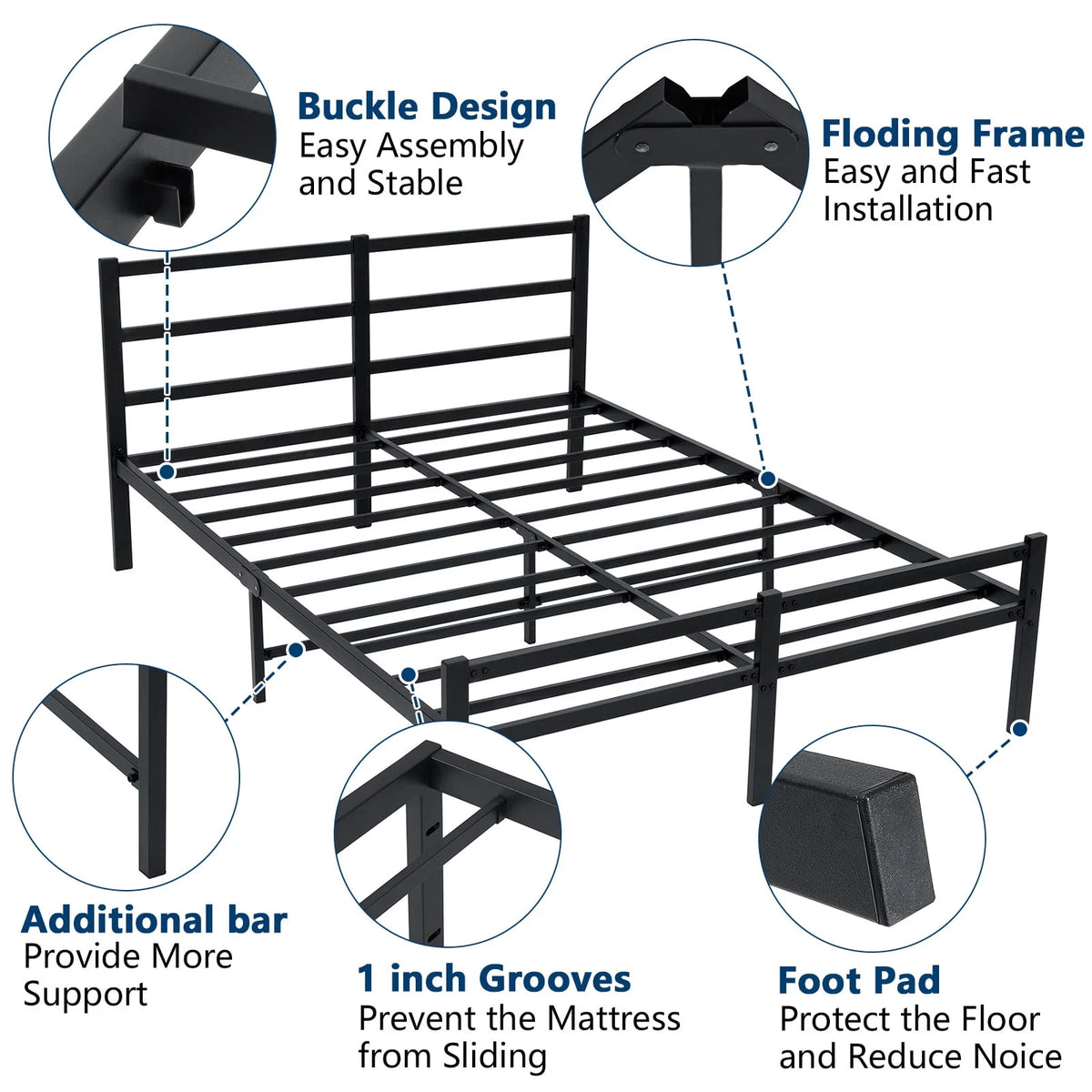 King 14 Inch Metal Bed Frame with Headboard and Footboard V247