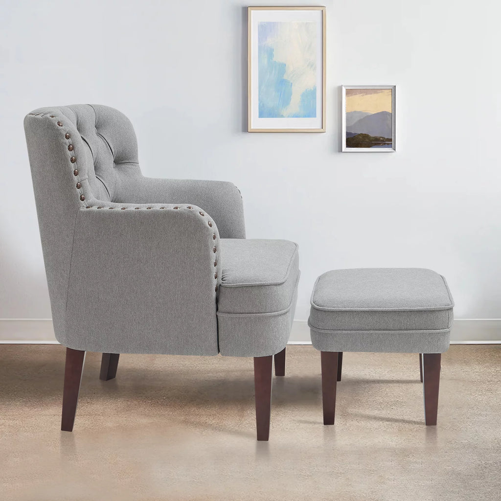 Gray Upholstered Accent Chair and Ottoman Set Y6596