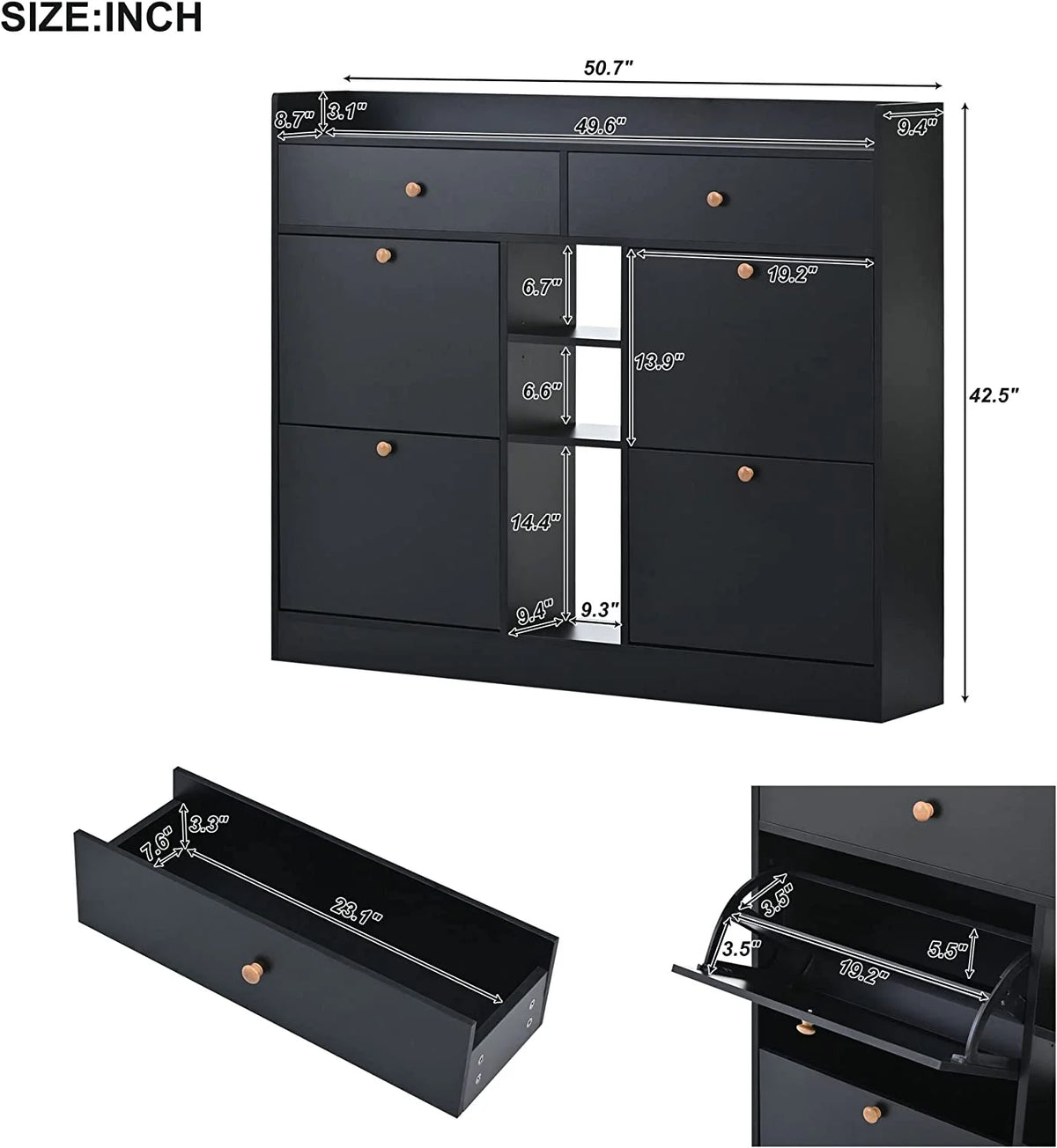Black 4 Flip Drawer Shoe Storage Cabinet Q862