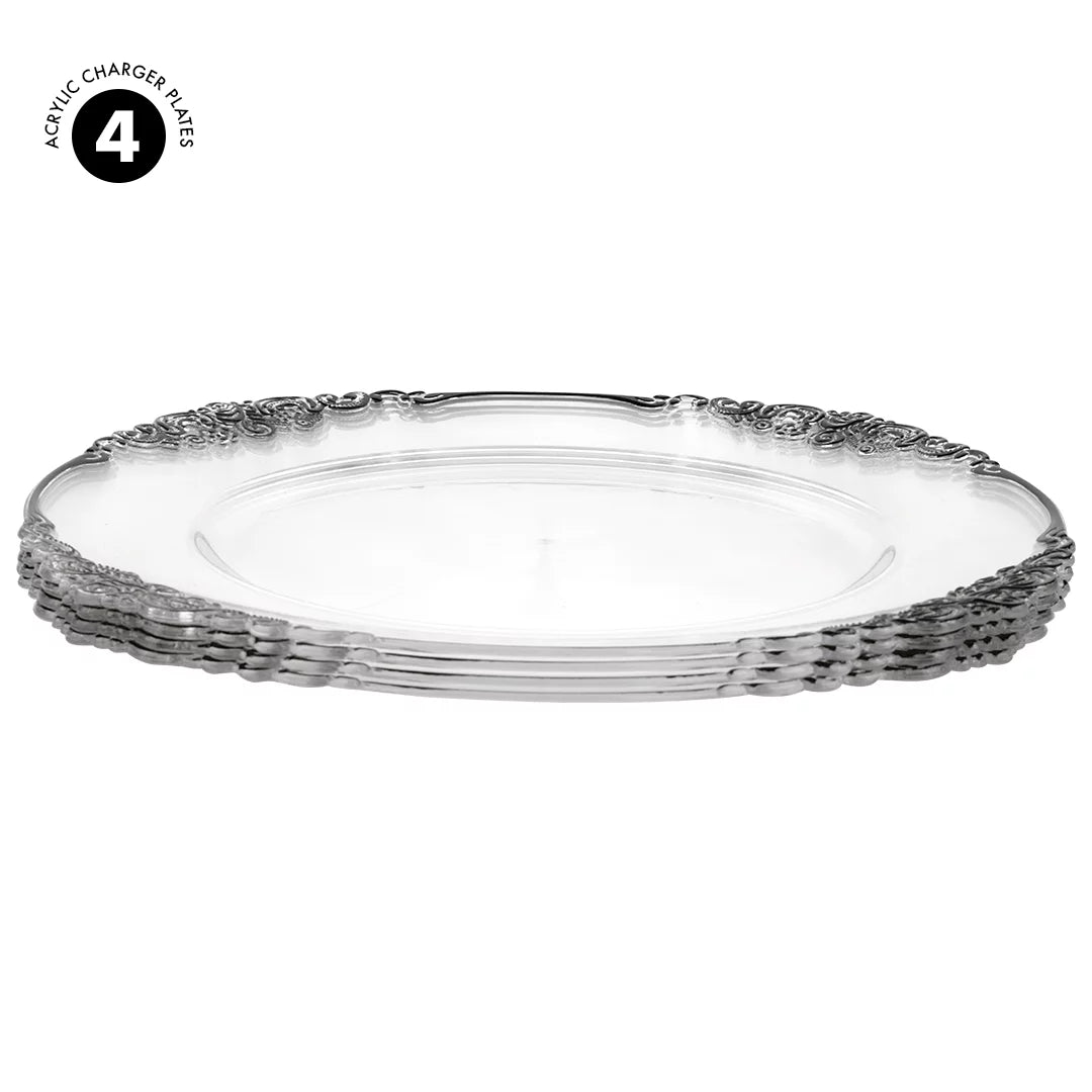 Clear Acrylic Charger Plates with Black Rim Set of 4 J67361