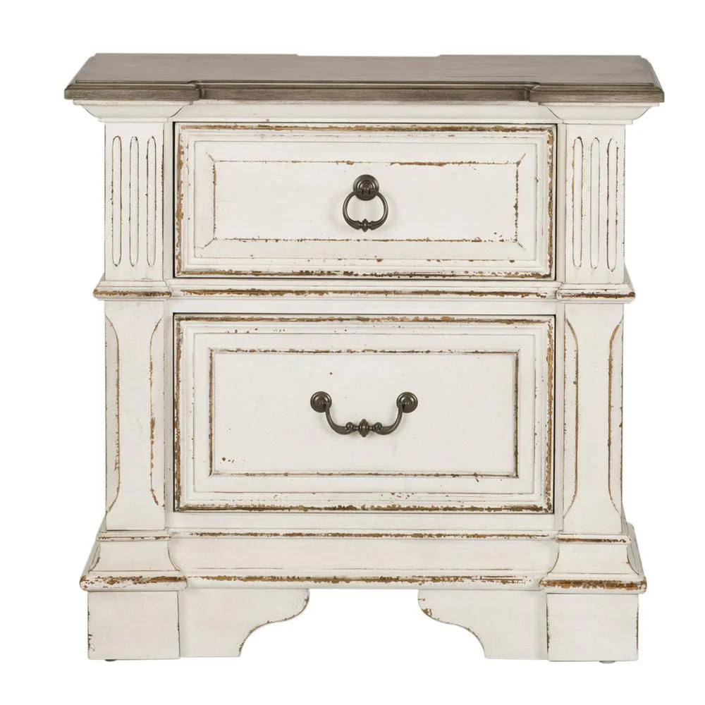 White 2 Drawer Night Stand with Charging Station P288