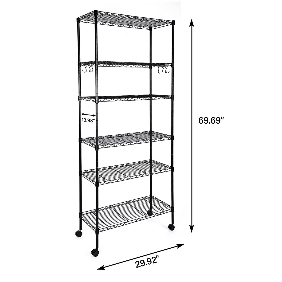 6-Shelf Wire Shelving Unit with Wheels and Hooks R83807