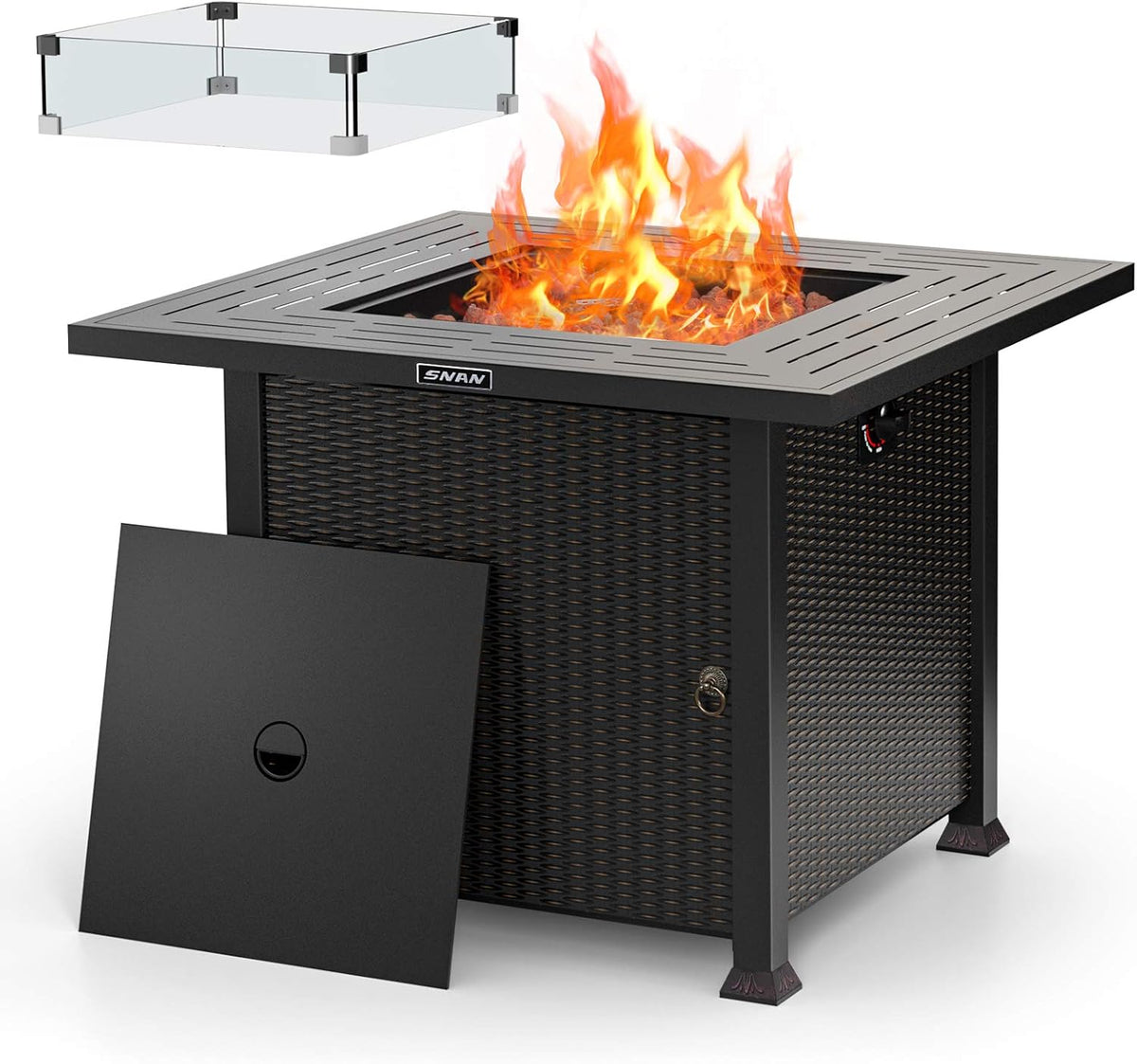 32 Inch 50,000 BTU Propane Fire Pit Table with Glass Wind Guard W863900