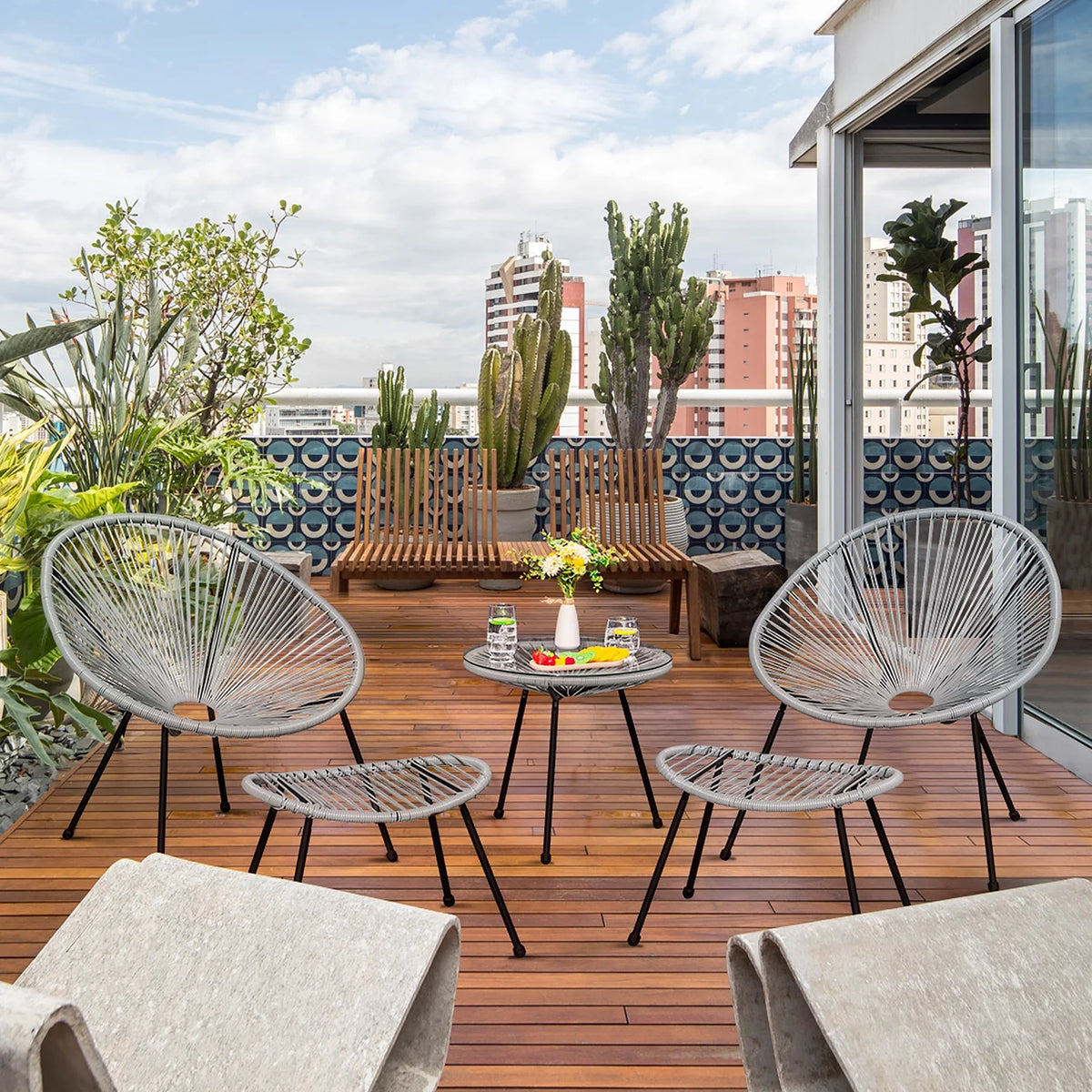 5 Pieces PE Rattan Woven Rope Chair Set with Coffee Table G776