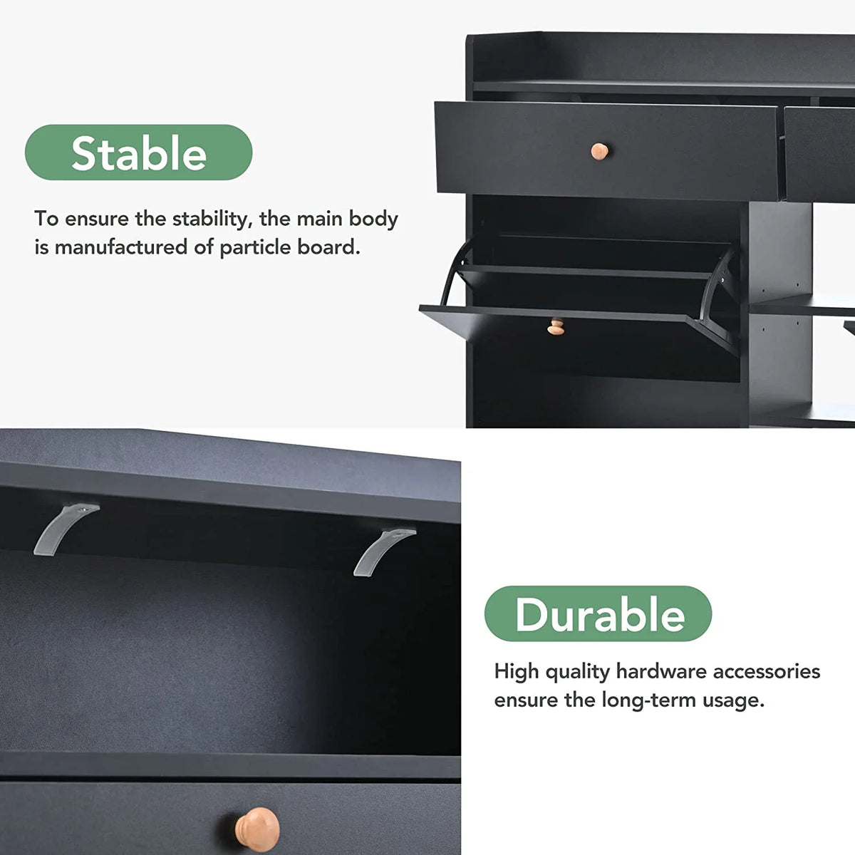 Black 4 Flip Drawer Shoe Storage Cabinet Q862