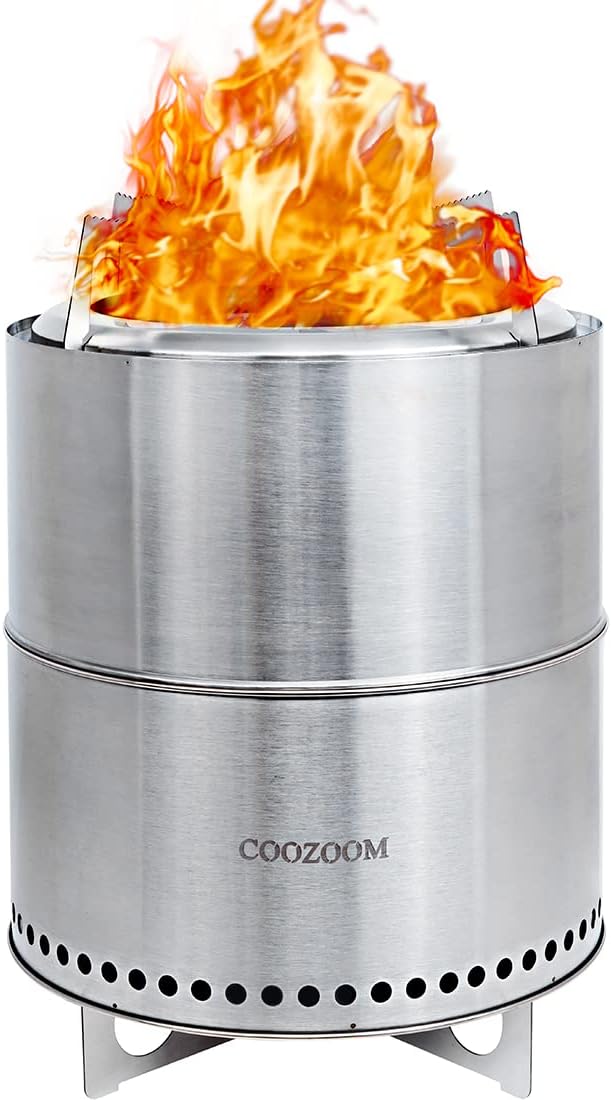 15'' Portable Smokeless Stainless Steel Fire Pit with Stand H112