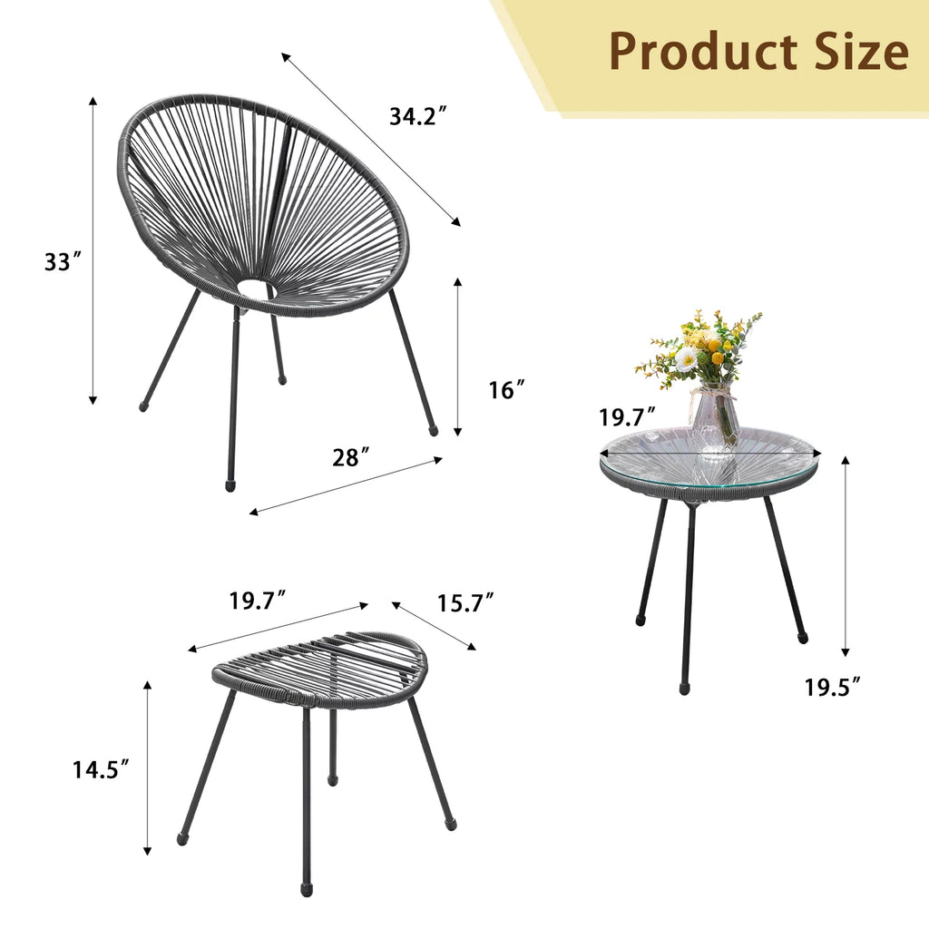 5 Pieces PE Rattan Woven Rope Chair Set with Coffee Table G776
