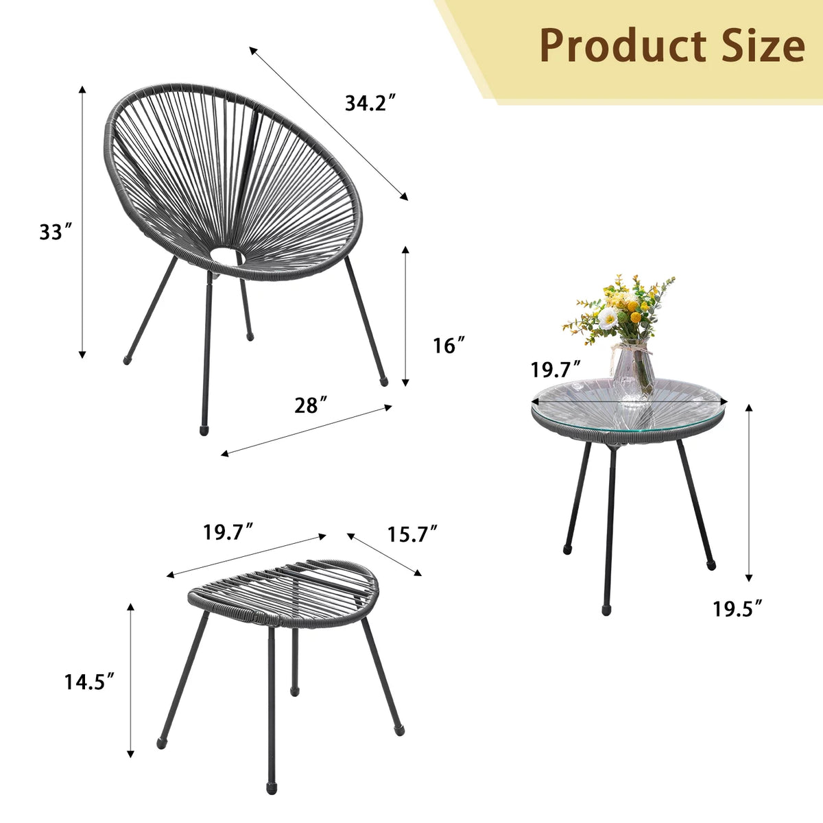 5 Pieces PE Rattan Woven Rope Chair Set with Coffee Table G776