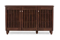 Oak Brown Wooden 3-Door Shoes Storage Cabinet B312