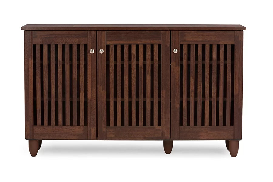 Oak Brown Wooden 3-Door Shoes Storage Cabinet B312