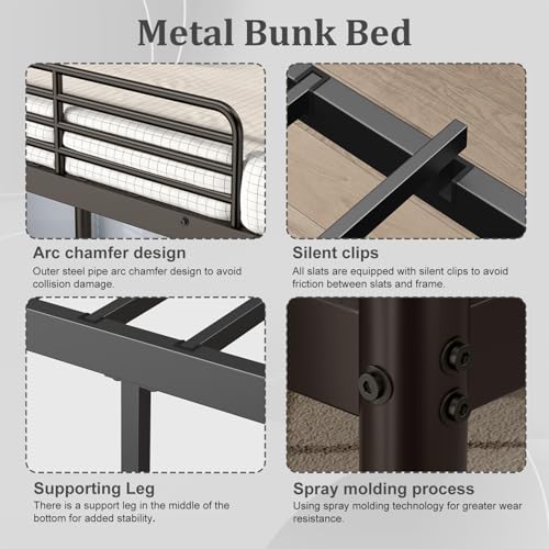 Twin Over Full Size Bunk Bed with Ladder and Guardrail U998