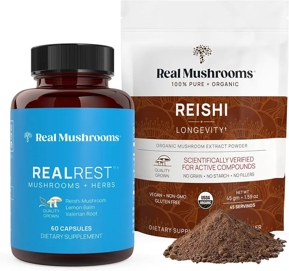 60ct Capsules and Reishi Mushroom Powder Vegan Non-GMO Mushroom Supplement X898