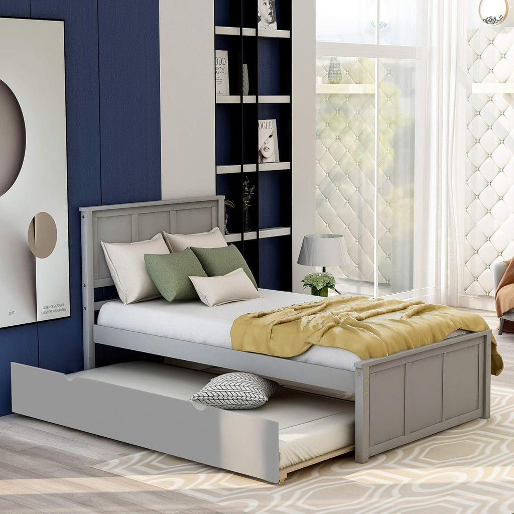 Gray Wood Platform Bed with Trundle and Drawers X43773