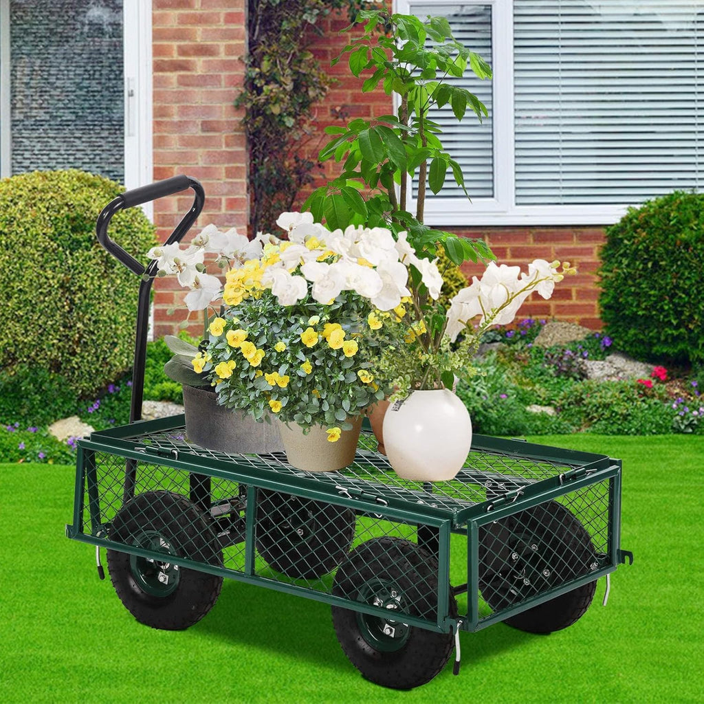 Heavy Duty Steel Utility Cart with Removable Sides and 10 Inch Wheels, Green G4717