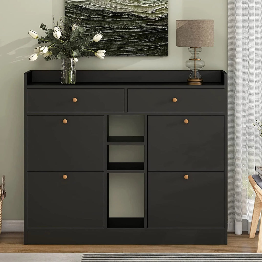 Black 4 Flip Drawer Shoe Storage Cabinet Q862