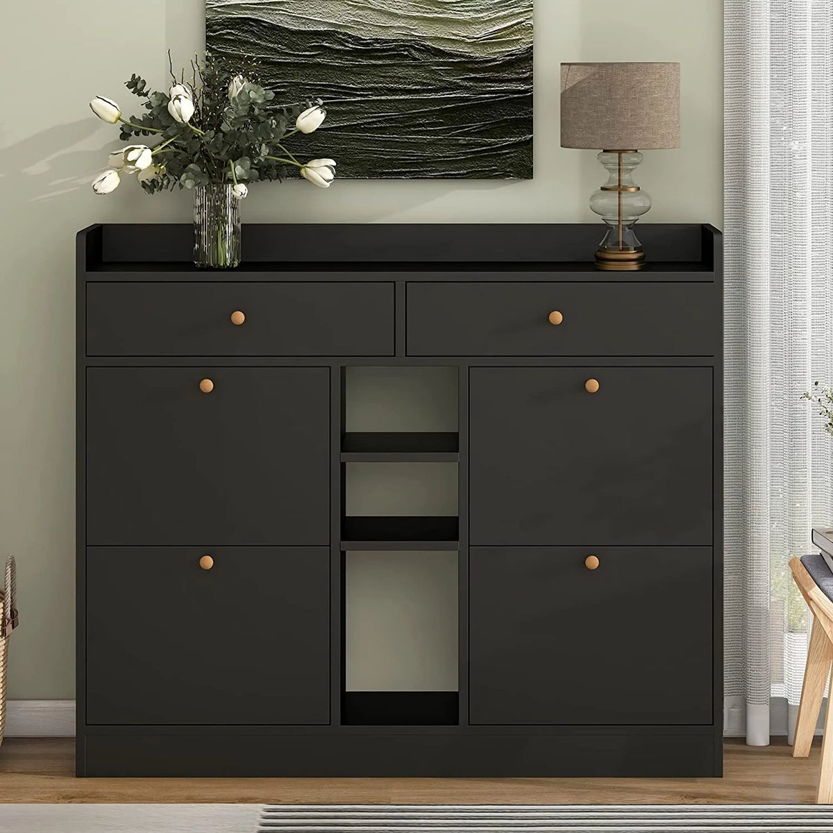 Black 4 Flip Drawer Shoe Storage Cabinet Q862