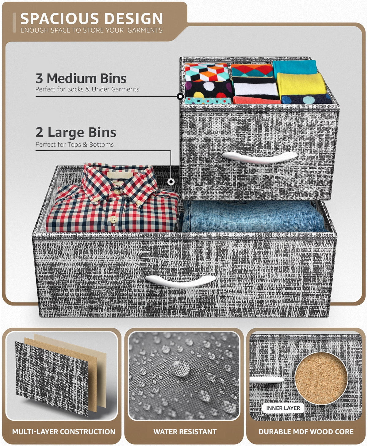 5 Drawer Storage Chest Dresser with Fabric Bins A581720