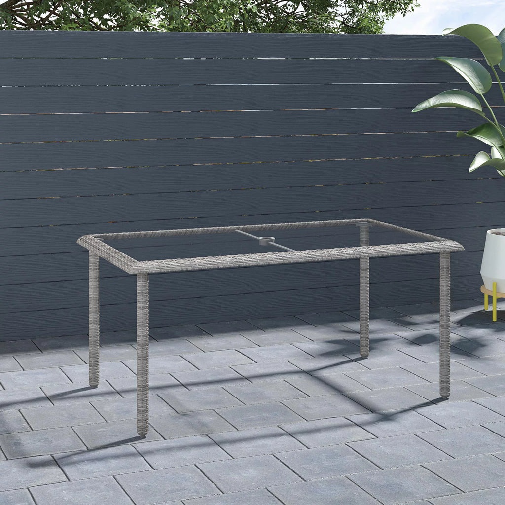 Black Wicker Dining Table with Glass Top and Umbrella Hole W6797