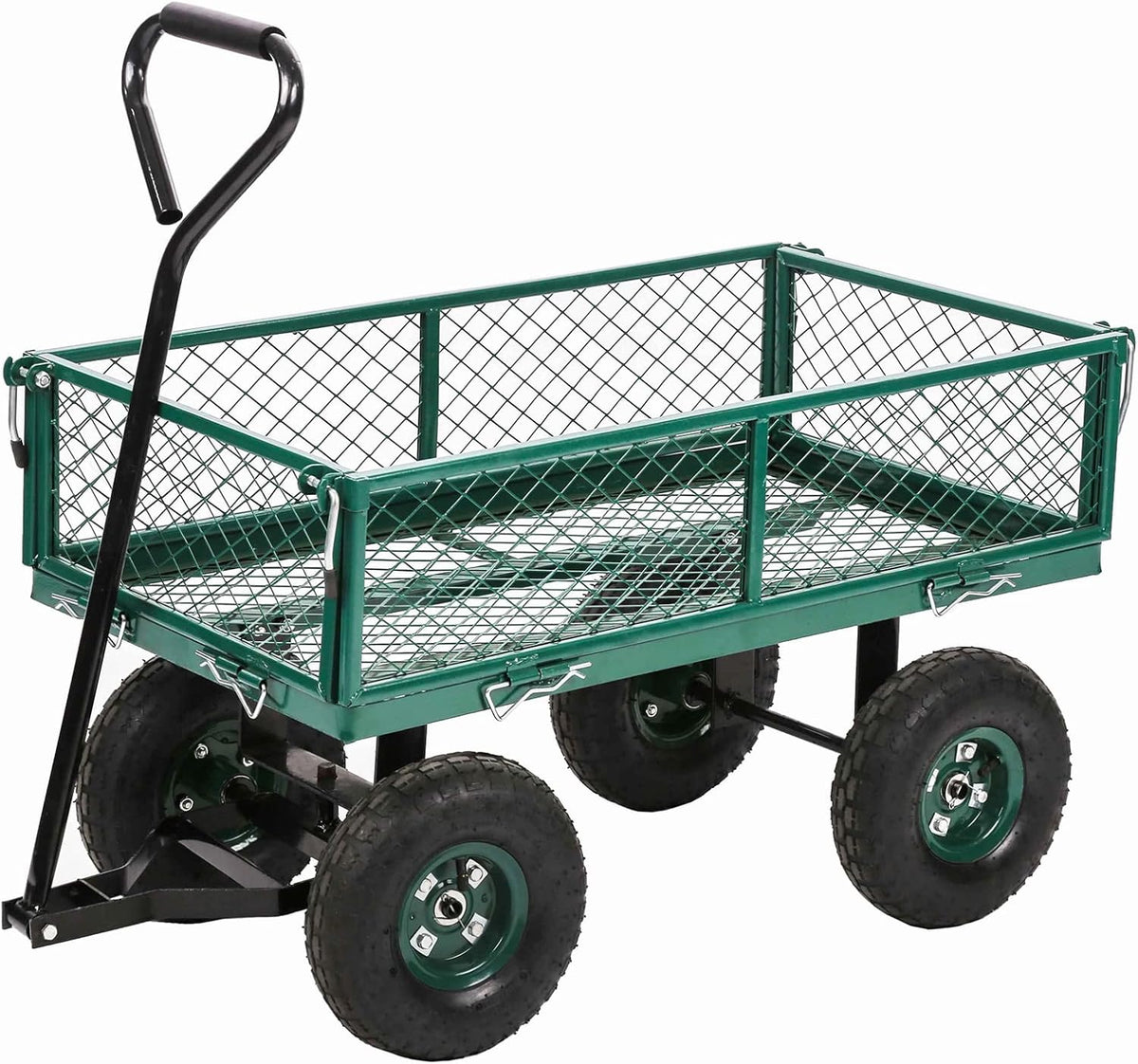 Heavy Duty Steel Utility Cart with Removable Sides and 10 Inch Wheels, Green G4717