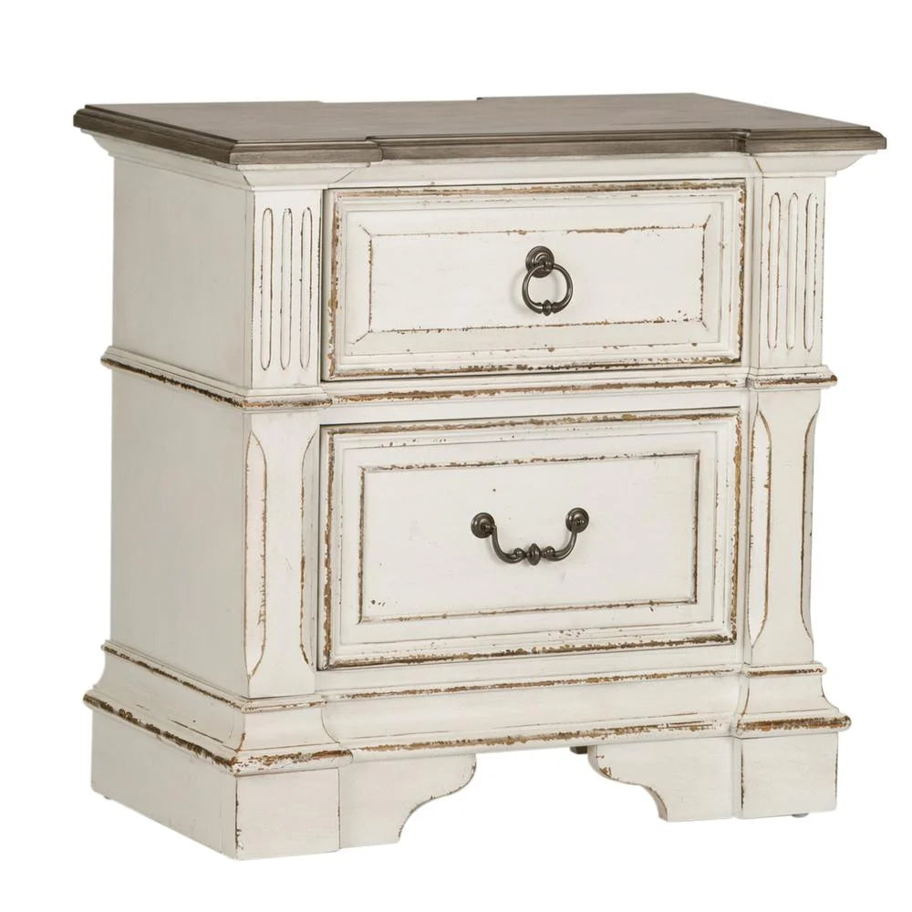 White 2 Drawer Night Stand with Charging Station P288