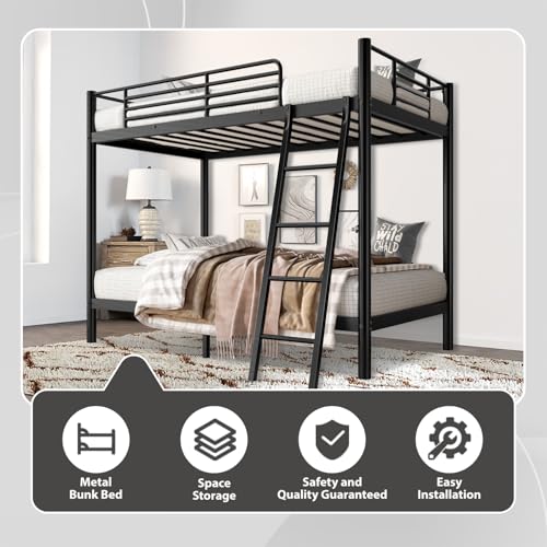 Twin Over Full Size Bunk Bed with Ladder and Guardrail U998