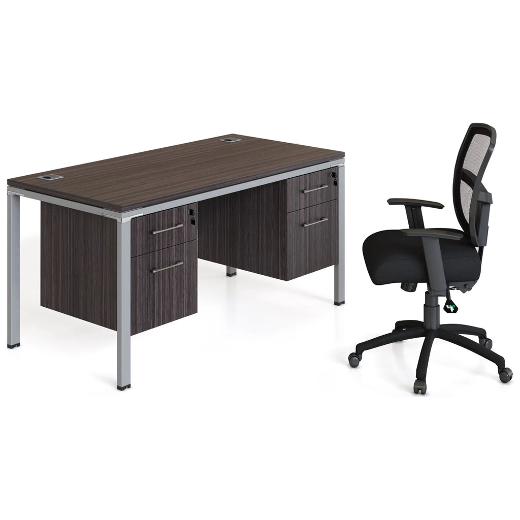 Single Desk with 2 Pedestals, 66" x 30" Desk Top, Driftwood F3544