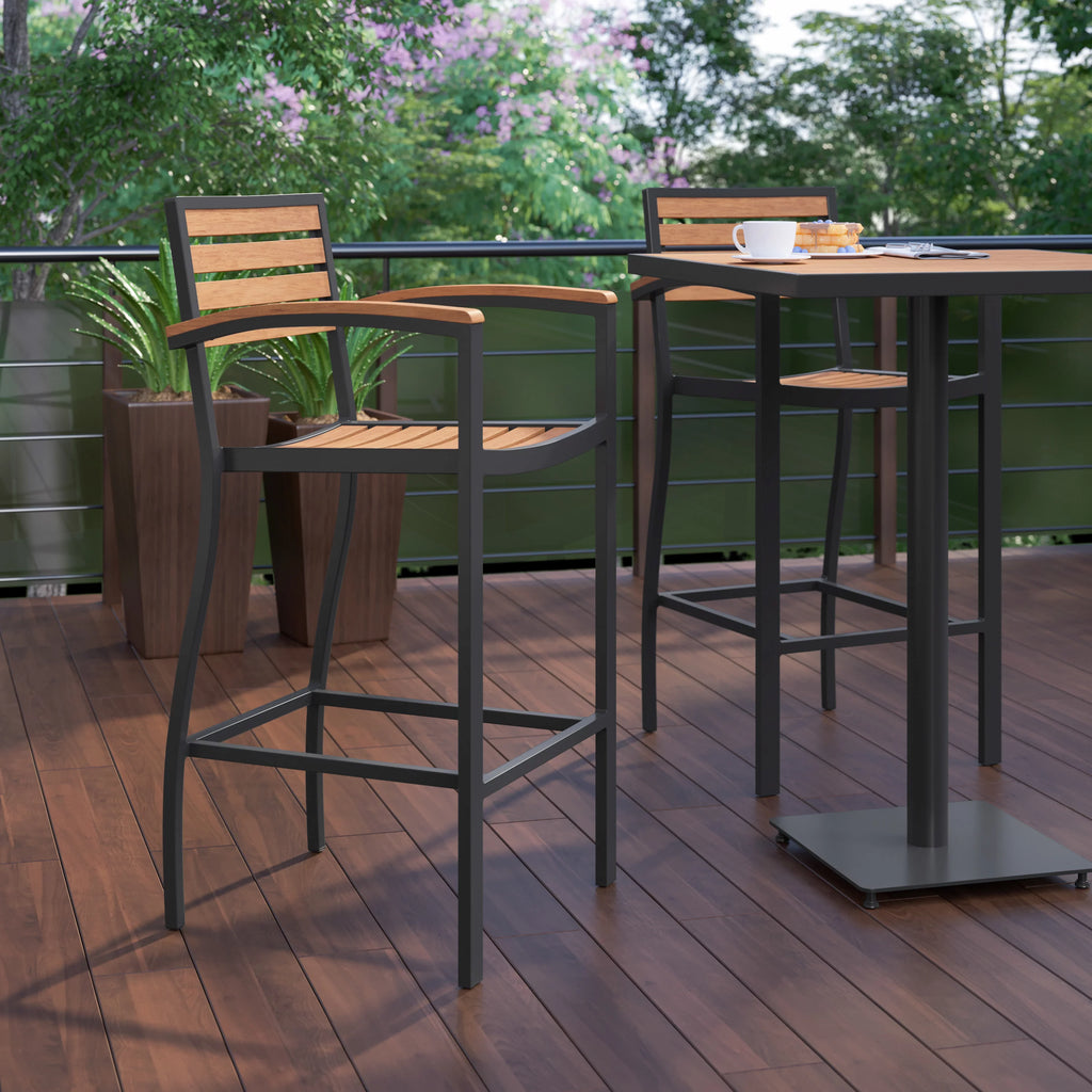 Teak Bar Height Stool with Arms Y742