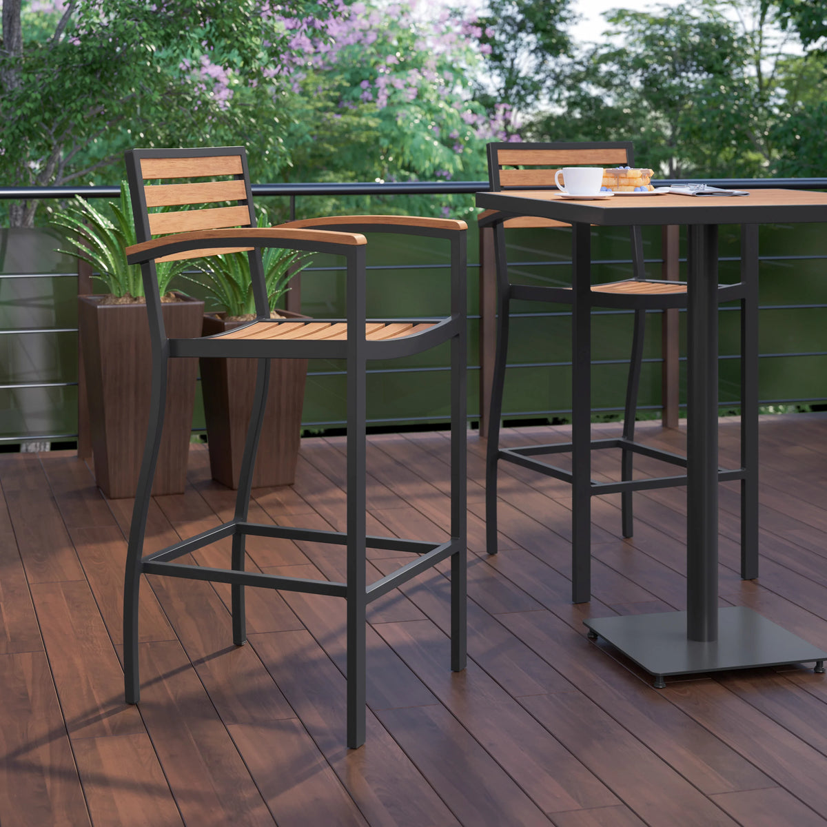 Teak Bar Height Stool with Arms Y742