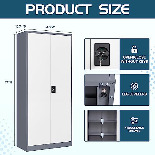 Black Steel Storage Cabinet with Doors and 5 Shelves C578
