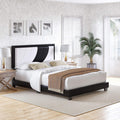 Queen White Black Upholstered Platform Bed with Headboard O7356