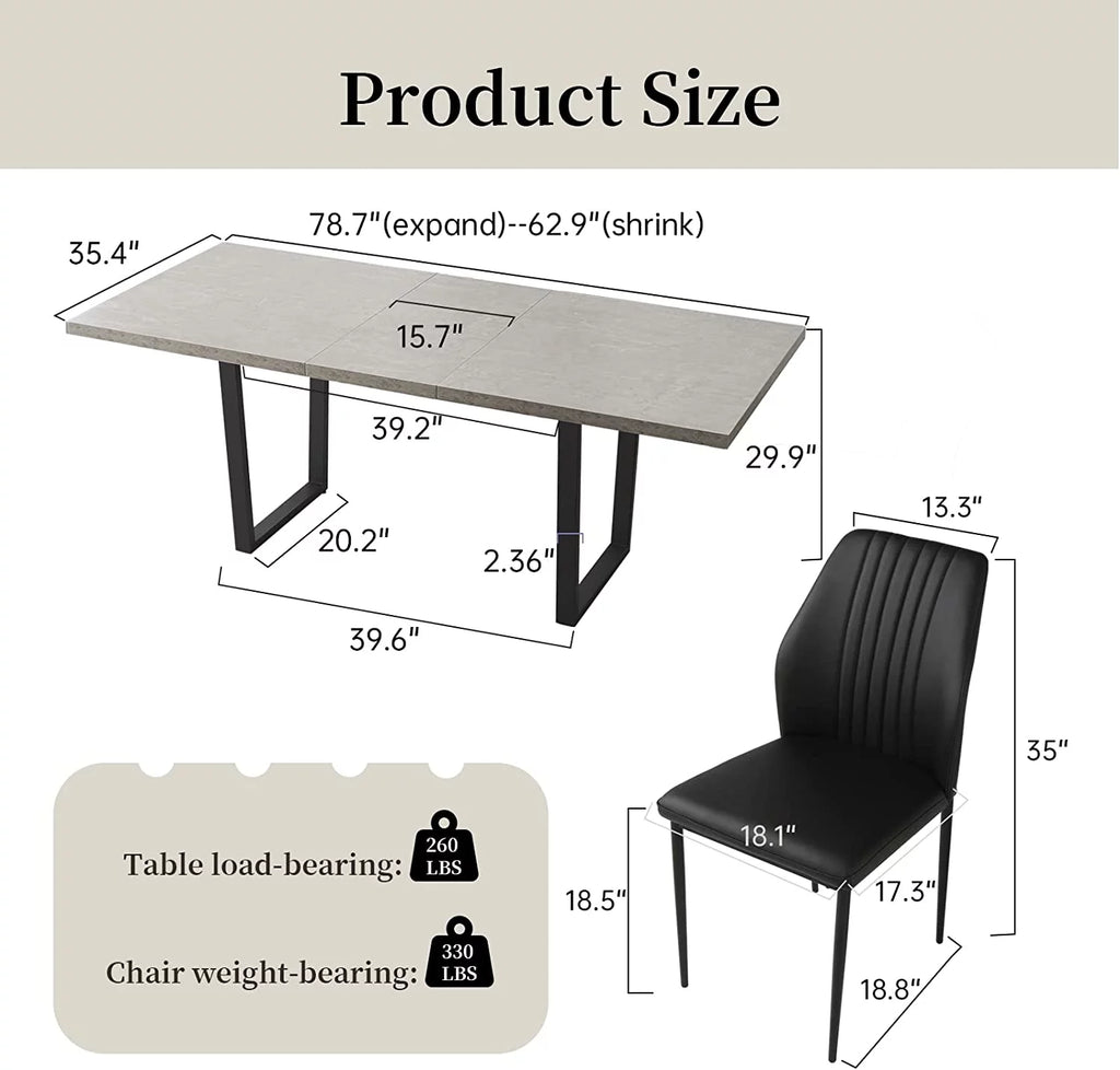 Extendable Solid Wood Dining Table Set with 6 Upholstered Chairs T630