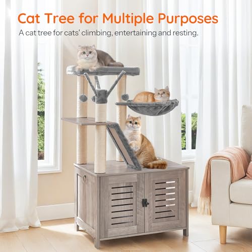 44" Tall Wooden Cat Tree with Litter Box Enclosure T55132