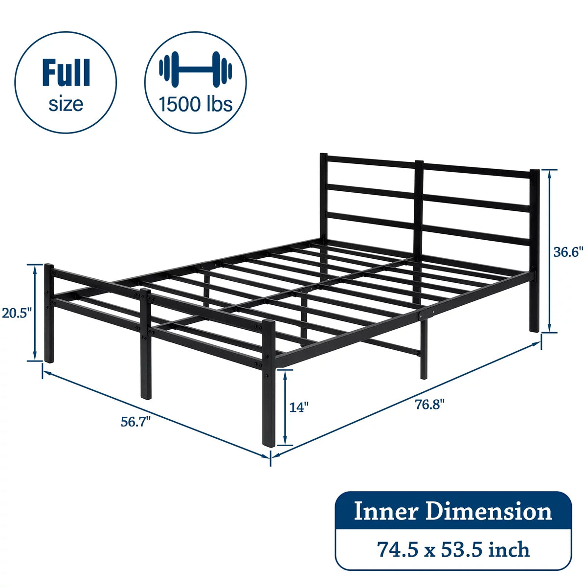 King 14 Inch Metal Bed Frame with Headboard and Footboard V247