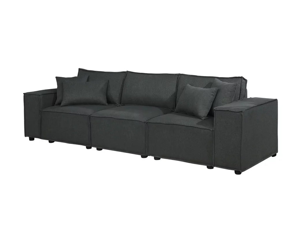 Dark Gray Linen Sofa Couch with 4 Pillows E81886