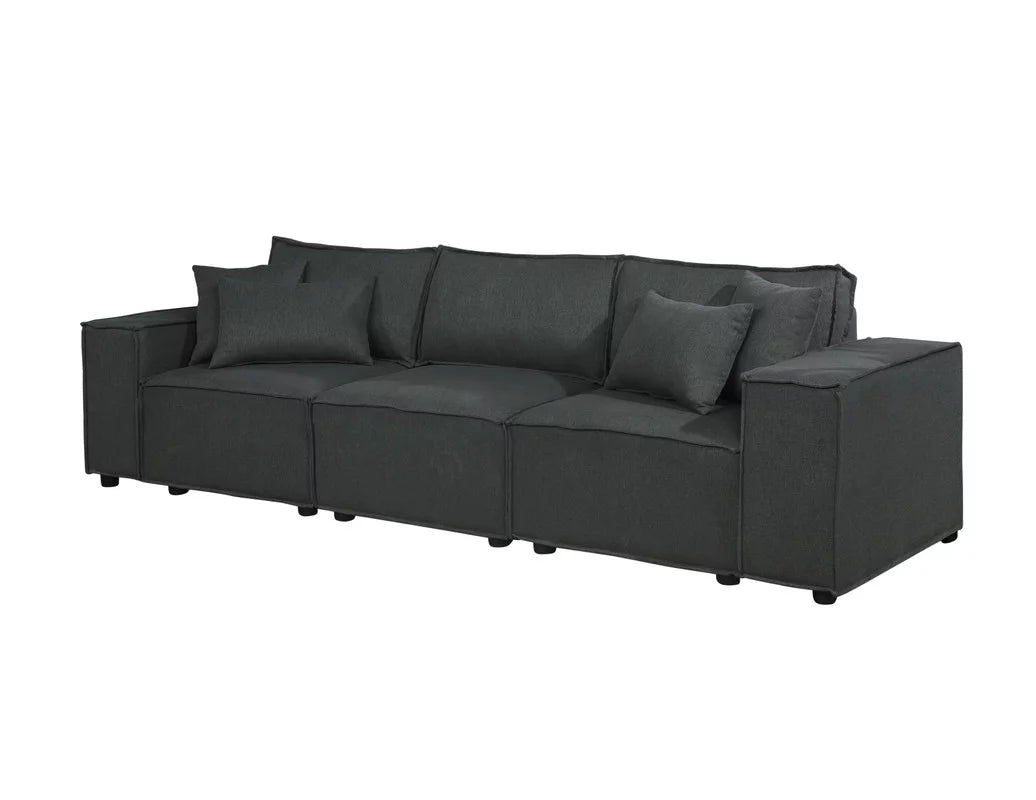 Dark Gray Linen Sofa Couch with 4 Pillows E81886