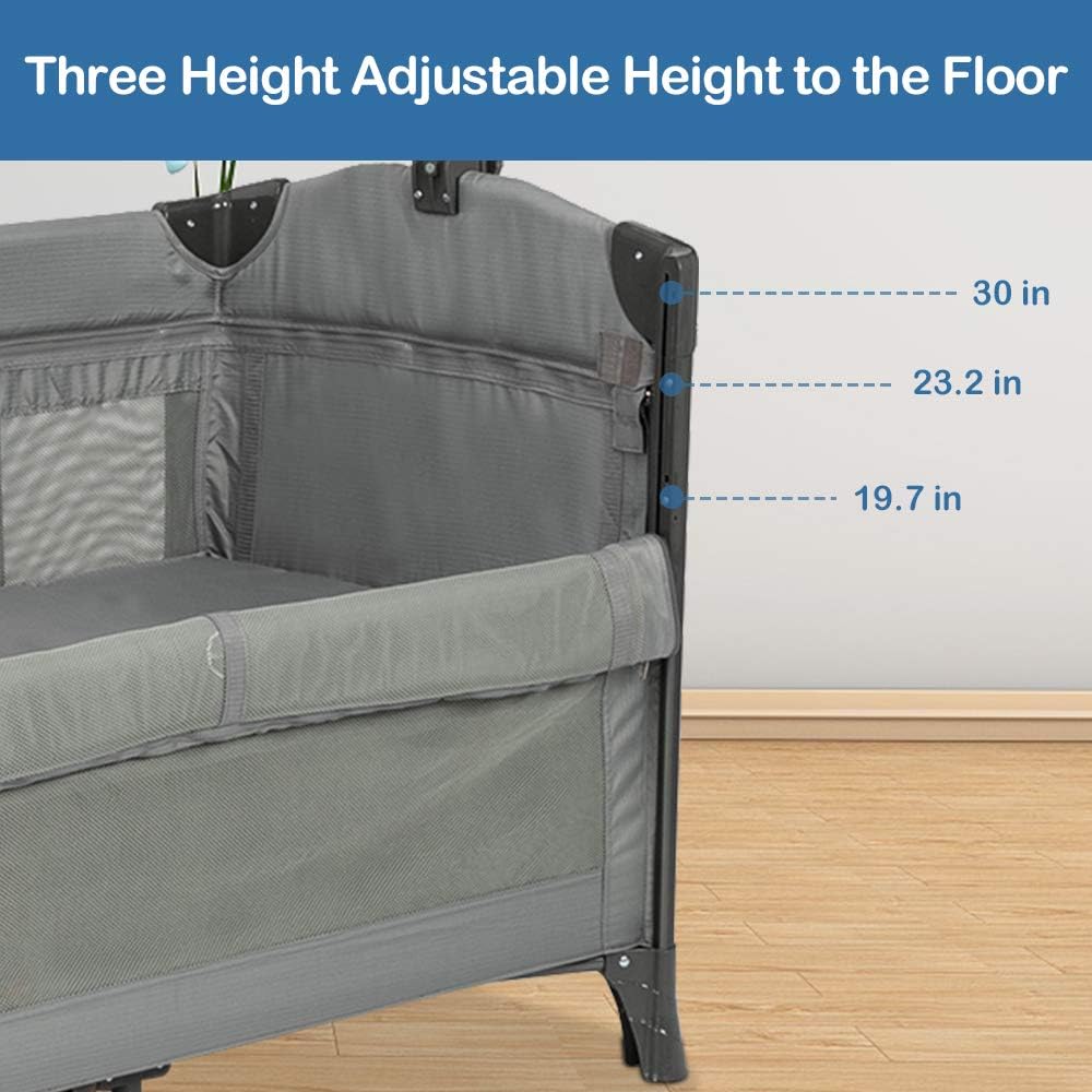 3 in 1 Baby Bedside Sleeper with Mattress and Carry Bag Y42878