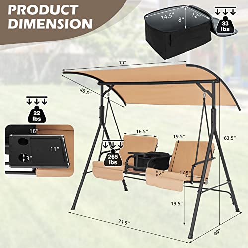 2 Person Porch Swing with Canopy and Cushions H946