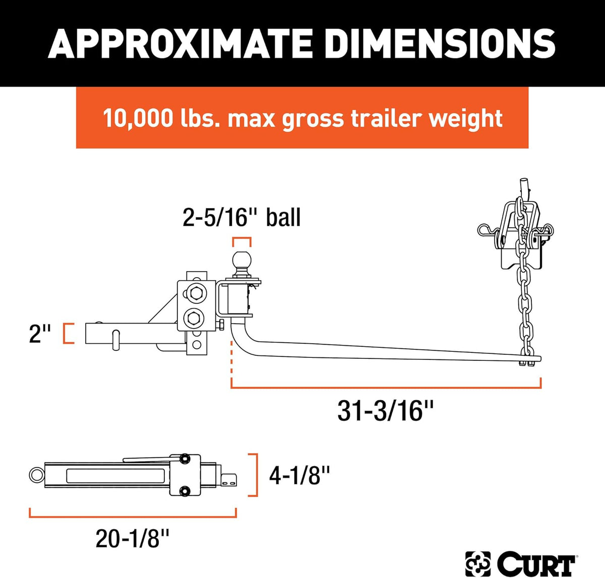 Round Bar Weight Distribution Hitch with Sway Control, 10K, 2-in Shank V899