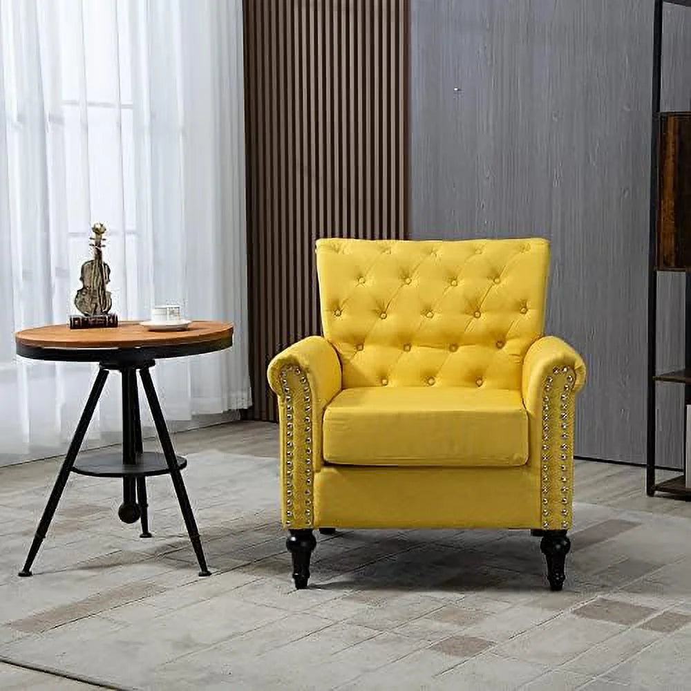 Microfiber Upholstered Barrel Accent Chair with Nailheads and Solid Wood Legs A8910