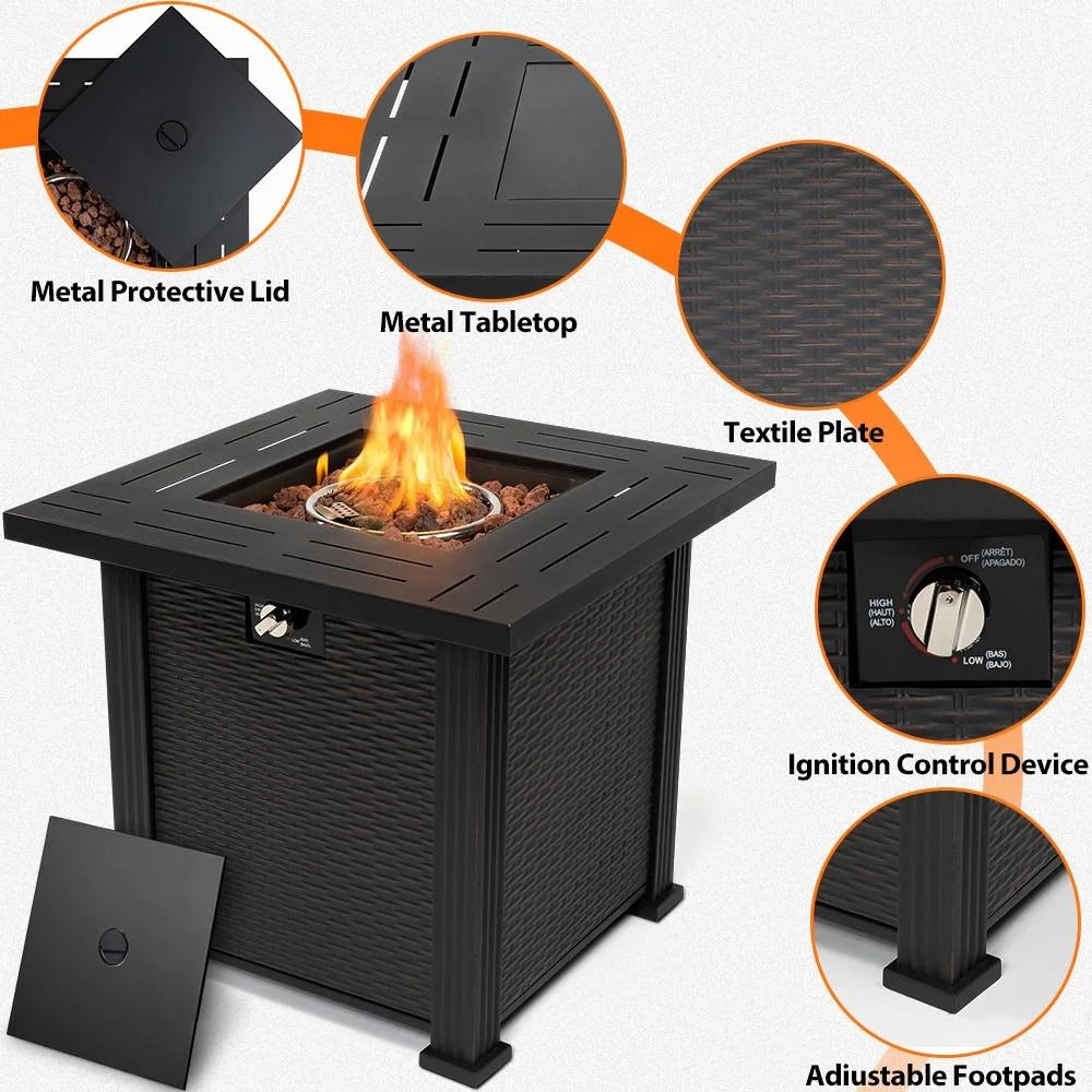 Propane Fire Pit Table 40,000 BTU Auto-Ignition with Lid & Lava Rock N177988