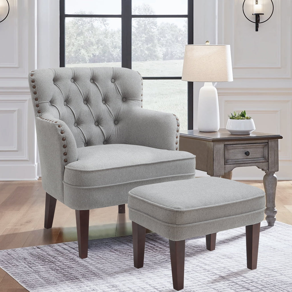 Gray Upholstered Accent Chair and Ottoman Set Y6596