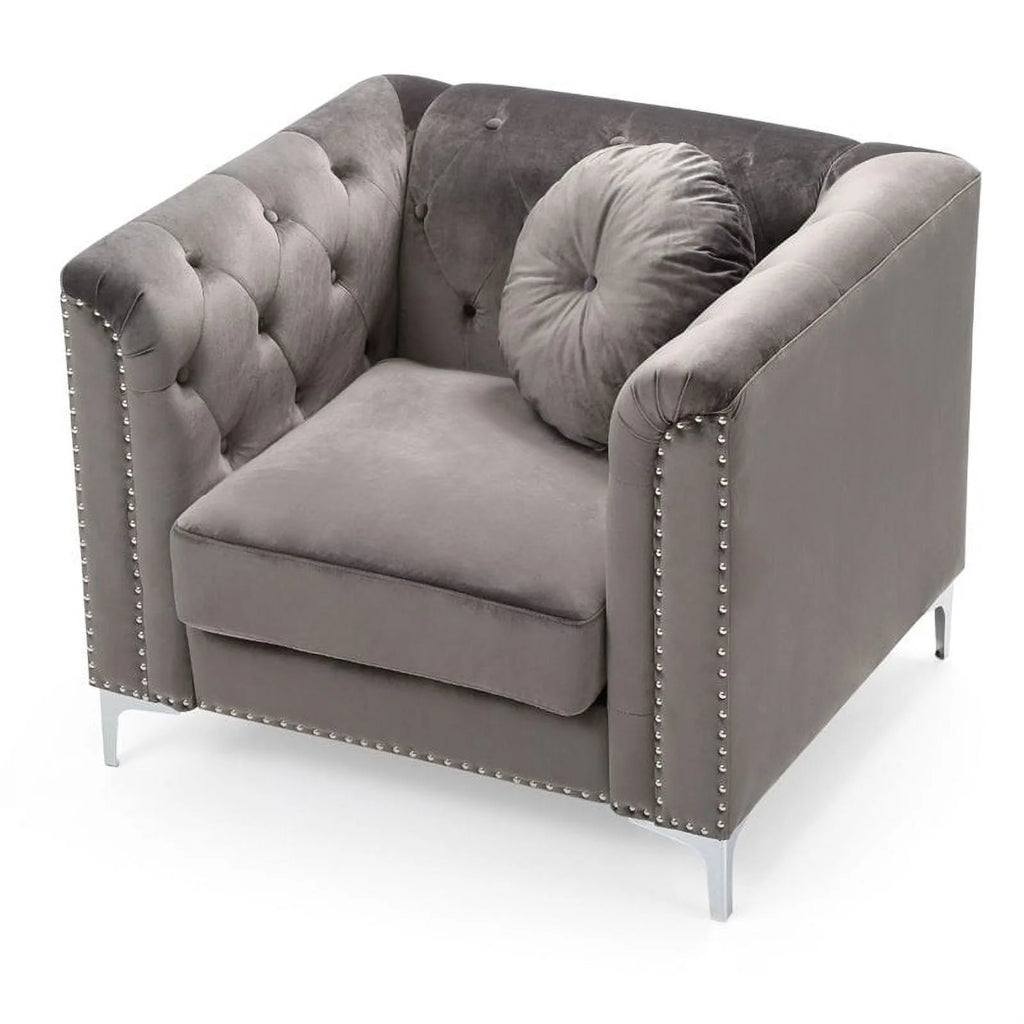 Velvet Sofa Chaise and Chair 2-Piece Set Dark Gray V284