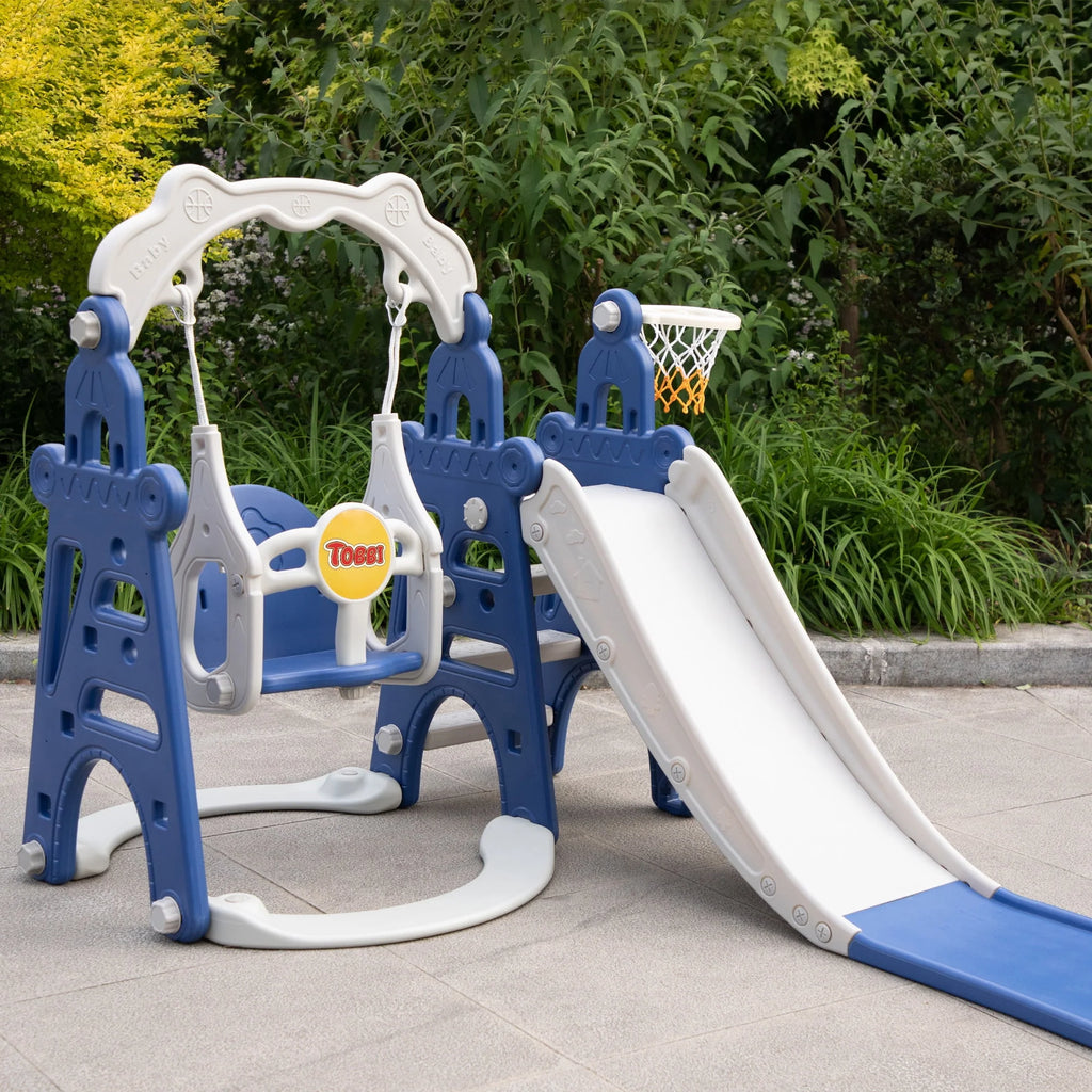 4 in 1 Slide and Swing Set with Basketball Hoop X869238