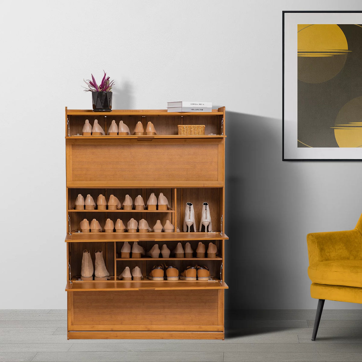 Bamboo 9 Tier Shoe Organizer Cabinet with Door I828