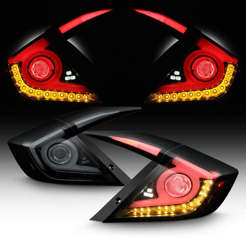 2016-2018 Honda Civic Sedan Black Housing Smoked Lens LED Tail Lights X636