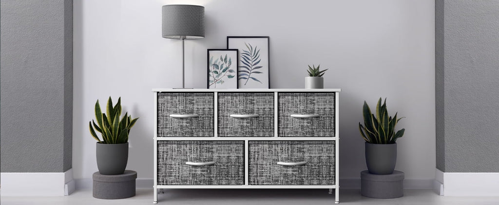 5 Drawer Storage Chest Dresser with Fabric Bins A581720