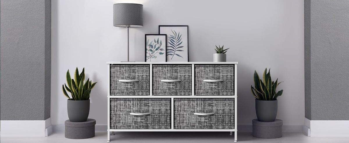 5 Drawer Storage Chest Dresser with Fabric Bins A581720